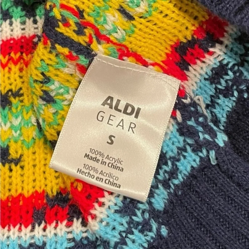 Small Aldi Christmas Sweater Adult Mens Ugly Fair Isle Reindeer Blue